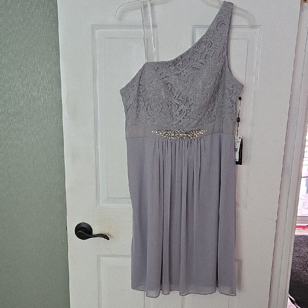 Adrianna Papell Silver One-Shoulder Dress